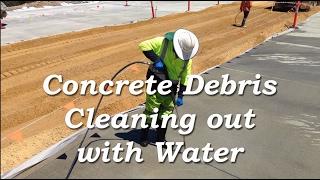 Concrete Crack Cleaning Debris with Hi-Pressure Water Blasting for a New Highway