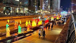 [4K SEOUL] Walking along the Beautiful Light Festival in Cheonggyecheon Stream, Seoul