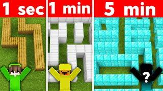 WE BUILT THE BEST SECURITY MAZE! 5 SECONDS VS 1 MIN VS 5 MIN (Minecraft)