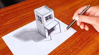 Very easy 3d drawing house on paper - How to draw a 3D house