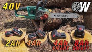 PARKSIDE 40V Chainsaw: 2Ah vs 4Ah vs 4Ah/8Ah SMART Battery Challenge