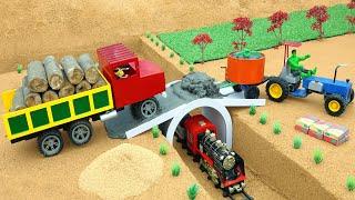 Dinosaur Destroys Bridge - DIY Tractor Make Mini Concrete Bridge Using Modern Mortar Mixer