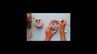 Owl painting/#art#creative#like #subscribe#aesthetic#diy #artandcraft #owl #rock #stone #acrylic