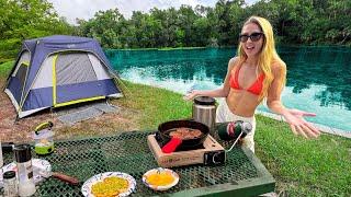 Camping, Cooking ASMR & Diving Beautiful Clear Water Springs!! (Alexander Springs Florida)