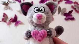 Амигуруми: схема Кот с сердцем. Игрушки вязаные крючком - Free crochet patterns.