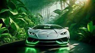 Green-Themed Luxury Cars in the Forest