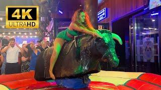  Bull Riding in Benidorm | Girl on Mechanical Bull | Benidorm Nightlife [4K]