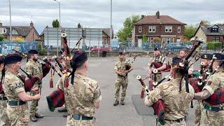 2 SCOTS Pipes, Drums & Bugles tuning pipes before The Freedom of North Lanarkshire Parade, Scotland