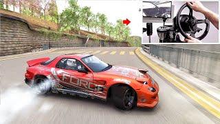 Getting SIDEWAYS in Mazda RX7 (4k) w/Steering Wheel | Assetto Corsa