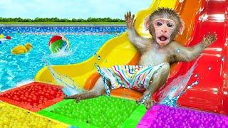 Bebe Monkey KiKi disfruta de una emocionante aventura en la piscina de colores! | KIKI MONO TV