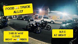 NYC Night Ride From Brooklyn To Queens | Food Truck Alley | Kawasaki Z900 and Vulcan