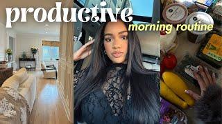 Productive Feminine MORNING VLOG! clean, grwm, work, grocery haul, etc...