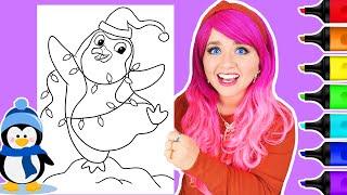 Coloring a Penguin & Christmas Lights Coloring Page | Ohuhu Art Markers