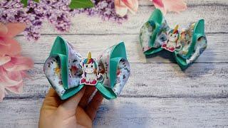 БАНТИКИ С ЕДИНОРОЖКАМИ ИЗ РЕПСОВОЙ ЛЕНТЫ 4 СМ /  КАНЗАШИ / МАСТЕР КЛАСС / RIBBON BOWS / DIY