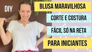 CORTE E COSTURE BLUSA MARAVILHOSA DE VISCOSE SÓ NA RETA-Para iniciantes #passoapasso