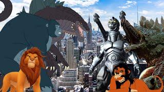 Zilla Jr, Kong (Animated Series) and Simba vs. Super MechaGodzilla, Biollante and Scar