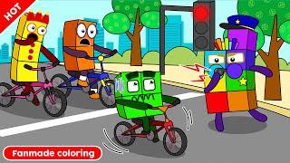 Oh No! NB 4 Ran The Red Light! Numberblocks Fanmade Coloring Story