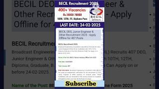 BECIL Recruitment 2025 Apply Online #job #education