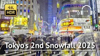 Tokyo's Very Rare 2nd Snowfall of The Year 2025: Snowy Shinjuku Walking Tour [4K/HDR/Binaural]