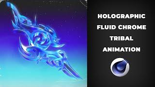 Iridescent / holographic fluid chrome tribal animation. Cinema 4D ( C4D ) tutorial for beginner