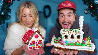 MOM AND DAD MAKE GINGER BREAD HOUSES