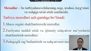 Tarbiya jarayonining mohiyati va mazmuni. Tarbiya qonuniyatlari va tamoyillari.