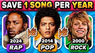 RAP vs POP vs ROCK: Save One Song Per Year (2024 - 1995) | Music Quiz