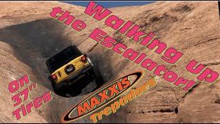 Escalator Moab UT Jeep JL Unlimited Rubicon almost flips! Makes it up extreme obstacle 1st attempt!