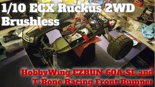 1/10 ECX Ruckus 2WD Brushless - HobbyWing EZRUN ESC and T-Bone Racing Front Bumper