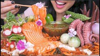 FEAST *SALMON SLAB + OCTOPUS + FRESH VEGGIES (ASMR EATING SOUNDS) LIGHT WHISPERS | SAS-ASMR