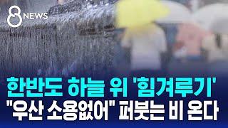 한반도 하늘 위 '힘겨루기'…"우산 소용없어" 퍼붓는 비 온다 / SBS 8뉴스