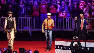 Donald Trump dances to YMCA with the Village People at victory rally