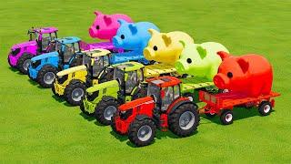 LOAD AND TRANSPORT GIANT PIGS WITH JOHN DERRE & CASE TRACTORS - Farming Simulator 22