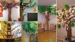 DIY Paper tree wall decoration ideas/Paper tree with flowers/Classroom tree wall decoration idea