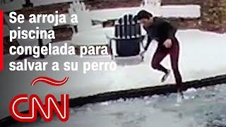 Mujer se arroja a piscina congelada para rescatar a su perro atrapado bajo una capa de hielo