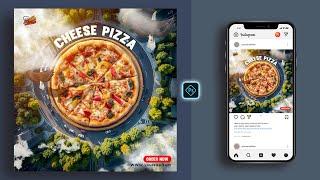 Cheese Pizza Social Media Banner Post Design in Photoshop Tutorial