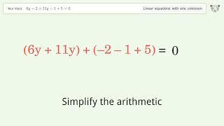 Solve 6y-2+11y-1+5=0: Linear Equation Video Solution | Tiger Algebra