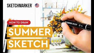 Рисуем летний скетч спиртовыми маркерами SKETCHMARKER