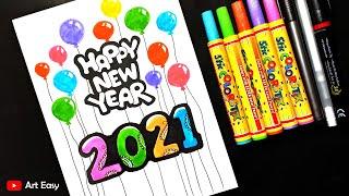 Happy New Year Drawing 2021 || Step By Step