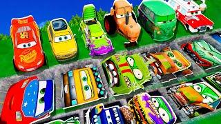 Mega pits with McQueen and Pixar Cars Vs Big & Small Lightning McQueen! BeamNG Drive Battle!