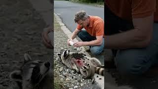A kind hearted man helped a wild raccoon #animals
