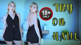 4k black transparent lingerie try on haul | semi-sheer fishnet lingerie dress try on haul with Emily