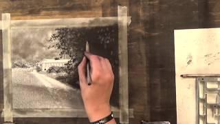 old warehouse time lapse charcoal drawing