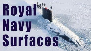 Royal Navy submarine surfacing in the Arctic Ocean