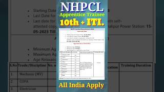 NHPC Limited Recruitment 2023 – Apply Online for 45 Apprentice Trainee Posts#shorts #viral #latest 