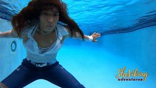 Underwater Swimming and Diving with my Clothes On [Fun Pool Time Wearing Jeans and Sneakers]