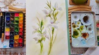 Watercolor Flower: White Gladiolus in Loose Style