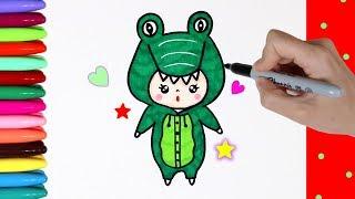 How to Draw a Cute crocodile Pajamas악어잠옷 입은 예뿍이 그리기 손그림_예뿍드로우