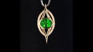 18K Yellow Gold Tsavorite Garnet and Diamond Pendant By Christopher Michael