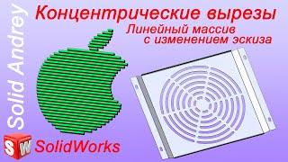 SolidWorks. Линейный массив с изменяющимся эскизом. Концентрические вырезы